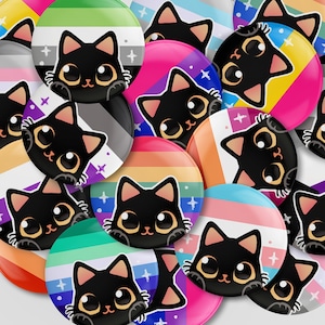 Pride Cat Flags Button Pin - LGBTQ Custom - Trans - Gay - Lesbian - Bisexual - Ace - Pan - Nonbinary - Demi - Genderfluid - Agender - Aroman