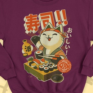 Cute Sushi Cat Japan Sweater - Sushi and ramen foodies sweatshirt- kawaii neko manga anime shirt