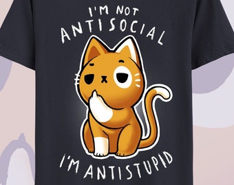 Antisocial Cat t-shirt - Rude but Cute kitty - introvert tee