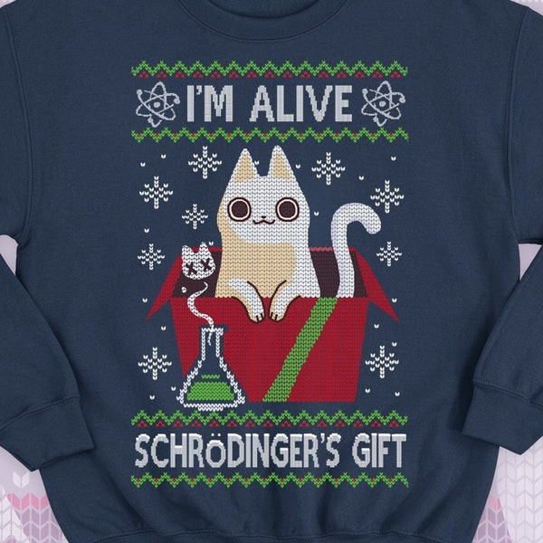 Schrödinger's cat Ugly Christmas Sweater - Cute kitty gift - science physics sweatshirt