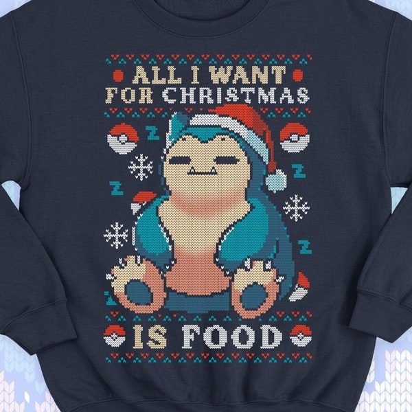 Lindo jugador Ugly Christmas Sweater - Regalo de sudadera hambriento y Kawaii - monstruo de videojuegos - Todo lo que quiero para Navidad es comida - Comer dormir