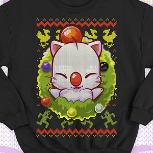 Moogle Ugly Christmas Sweater - Final fantasy cute gift - Chocobo cactuar winter sweatshirt