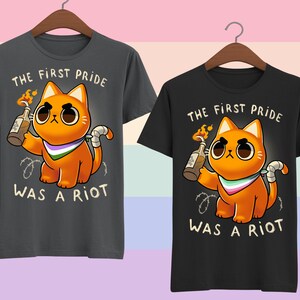 Camiseta LGBTQ Pride Cat - Banderas personalizadas - El primer Orgullo fue un motín - Gay - Lesbiana - Trans - Bi - Asexual - Pan - Agénero - No binario + imagen 7