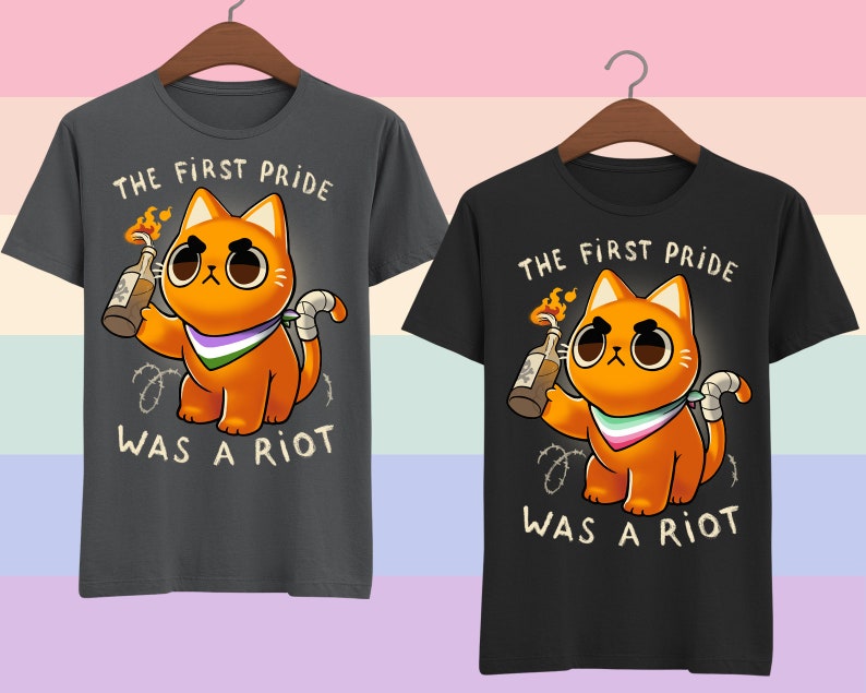 Camiseta LGBTQ Pride Cat - Banderas personalizadas - El primer Orgullo fue un motín - Gay - Lesbiana - Trans - Bi - Asexual - Pan - Agénero - No binario + imagen 7