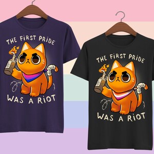 Camiseta LGBTQ Pride Cat - Banderas personalizadas - El primer Orgullo fue un motín - Gay - Lesbiana - Trans - Bi - Asexual - Pan - Agénero - No binario + imagen 6