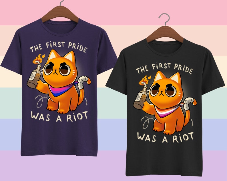 Camiseta LGBTQ Pride Cat - Banderas personalizadas - El primer Orgullo fue un motín - Gay - Lesbiana - Trans - Bi - Asexual - Pan - Agénero - No binario + imagen 6