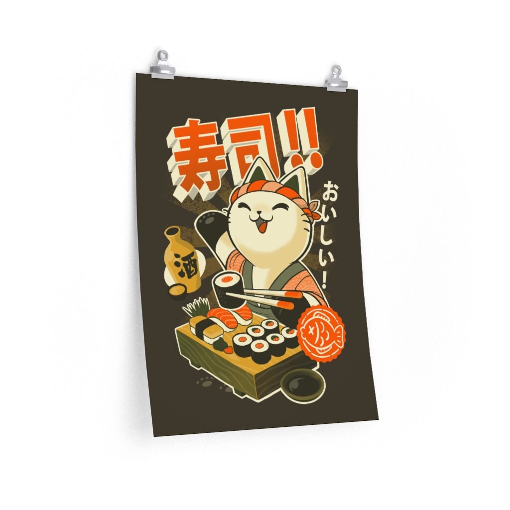 Sushi Cat Poster Ramen Kawaii japan Art print Neko foodie | Etsy