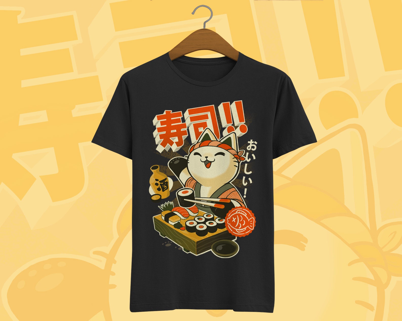 Cute Japan Cat T-shirt Sushi and Ramen Foodies Tee Kawaii Neko Manga Anime  Shirt - Etsy