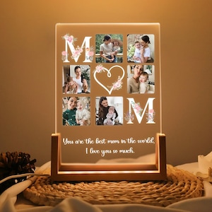 Personalisierte Mama Foto Nachtlicht mit Text, Mutter Geschenke, Geburtstagsgeschenk für Mama, Mama Geschenk von Tochter, LED-Lampe, Fotorahmen Plaque Geschenk