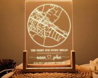Veilleuse personnalisée avec plan des rues, carte de la constellation personnalisée, plaque acrylique carte du ciel nocturne, cadeau de mariage