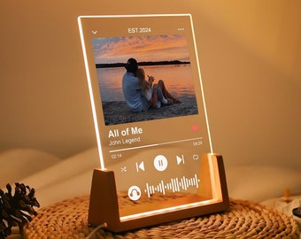 Luz nocturna del nombre de la foto de la música, placa de música de la foto personalizada, placa acrílica de la canción personalizada, decoración del dormitorio, luz nocturna LED, regalo para mamá