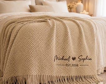 Custom Embroidered Knitting Throw Blanket, Personalized Couple Blanket, Wedding Gift for Newlyweds,Anniversary Gift,Bridal Shower Home Throw
