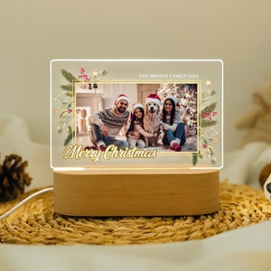 Veilleuse de Noël personnalisée avec photo, cadeaux photo de famille, lampe acrylique pour photo de couple, veilleuse premier Noël de bébé, lumière LED anniversaire