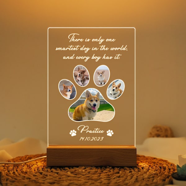 Pet Memorial Night Light, Custom Pet with Name Date Plaque, Pet Photo with Words Lamp, Pet Memorial Frame, Gifts for Pets, Cat Dog Loss Gift