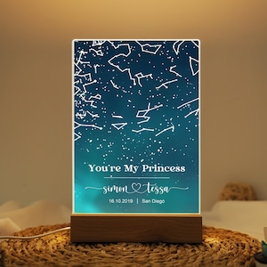 Veilleuse Constellation personnalisée, carte des étoiles personnalisée pour couple, carte des étoiles lumineuse personnalisée par date, cadeau de fiançailles pour elle/lui