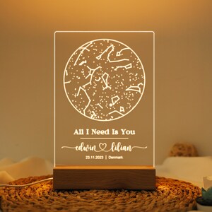 Mappa stellare personalizzata per data Luce notturna, Mappa personalizzata della costellazione di luce, Cielo notturno personalizzato per data, Regalo di anniversario personalizzato per lei