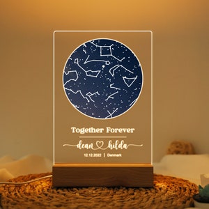 Carte des étoiles personnalisée par date, veilleuse de carte des étoiles, cadeau personnalisé pour couple, carte de la constellation personnalisée, cadeau d'anniversaire, anniversaire, carte des étoiles