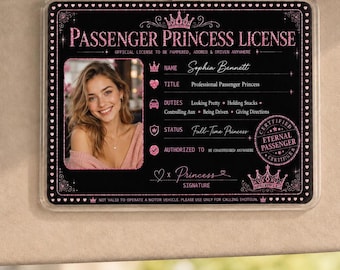 Clip parasole per auto personalizzata con principessa, carta d'identità con foto personalizzata, accessorio divertente in acrilico per auto, regalo per fidanzata/moglie