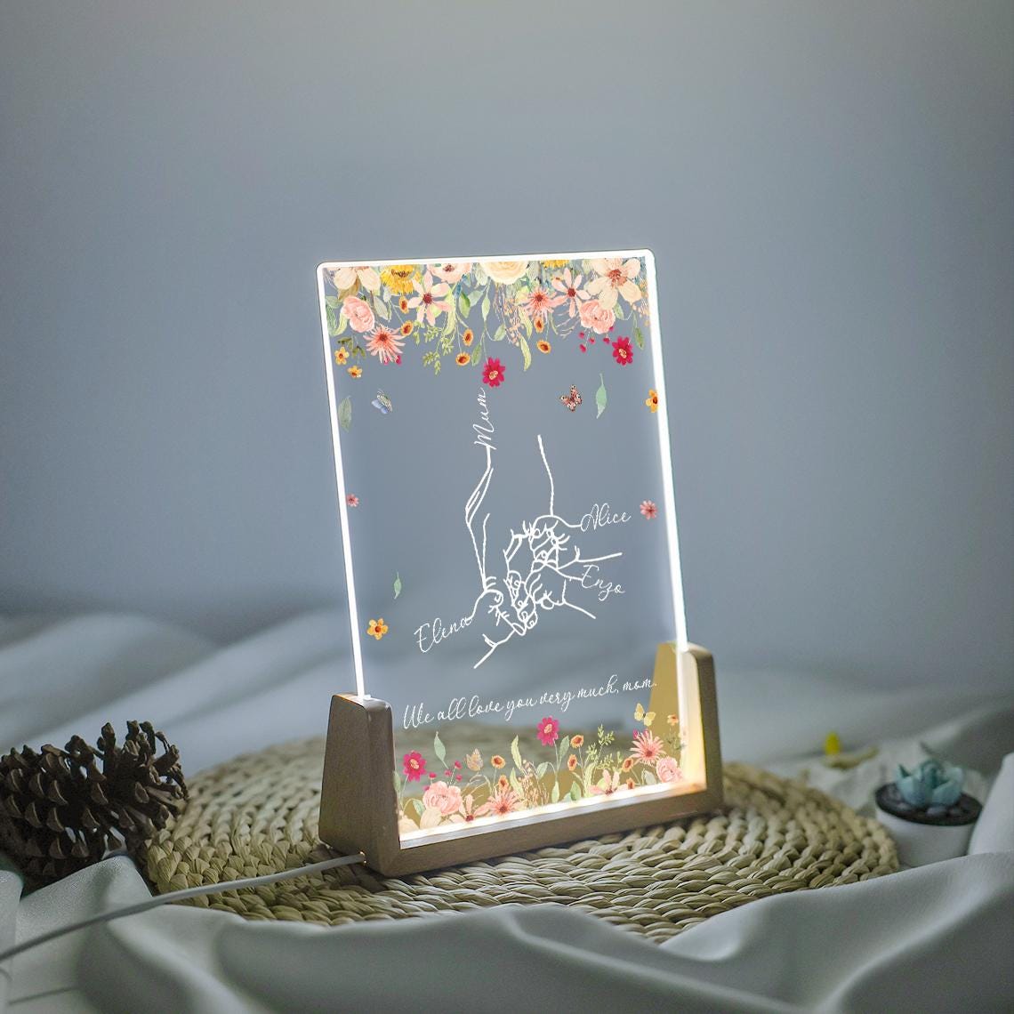 Custom Night Lamp Personalized Acrylic LED Night Light Mom And Baby Ho