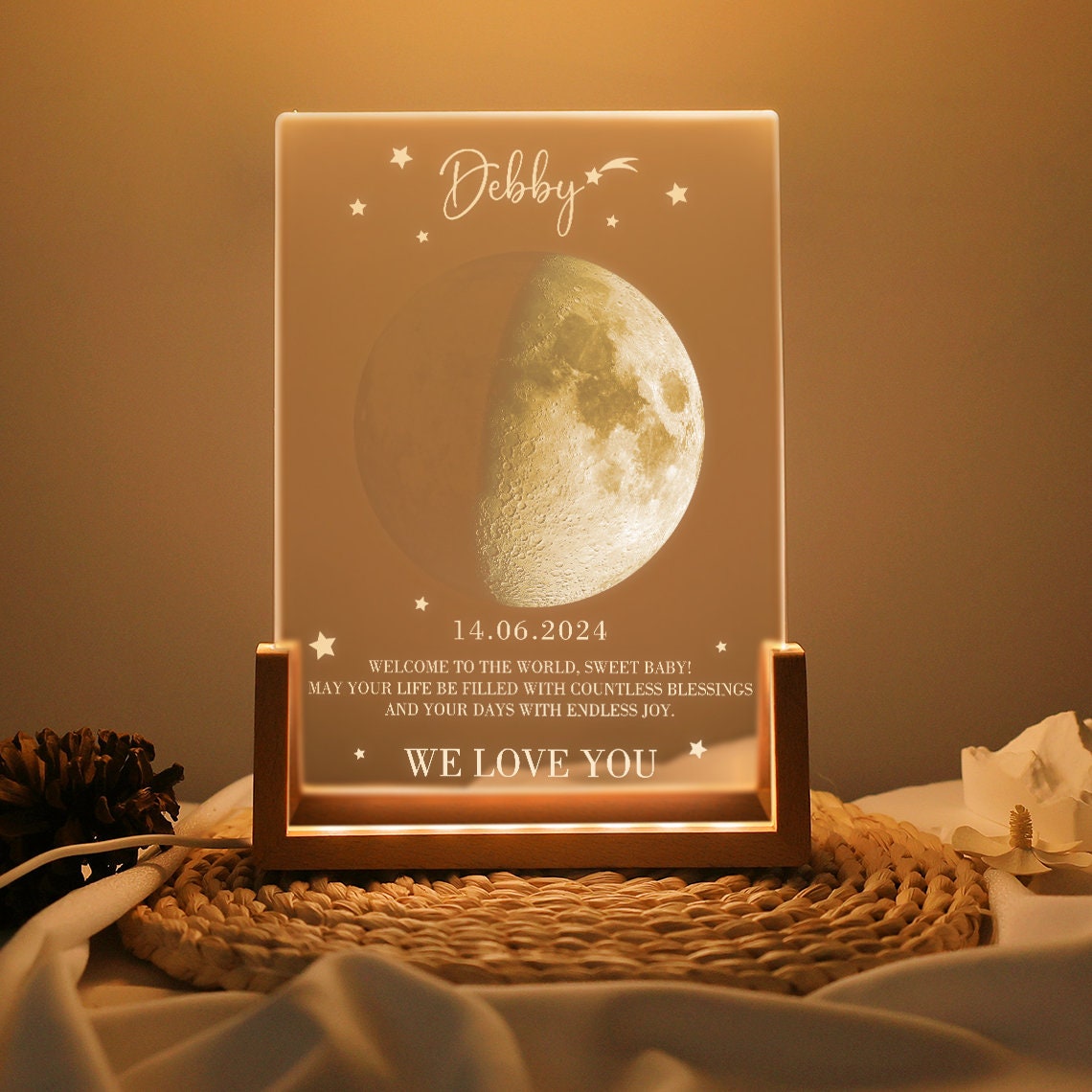 Personalized Moon Lamp, Custom Night Light Moon Phase, LED Acrylic ...