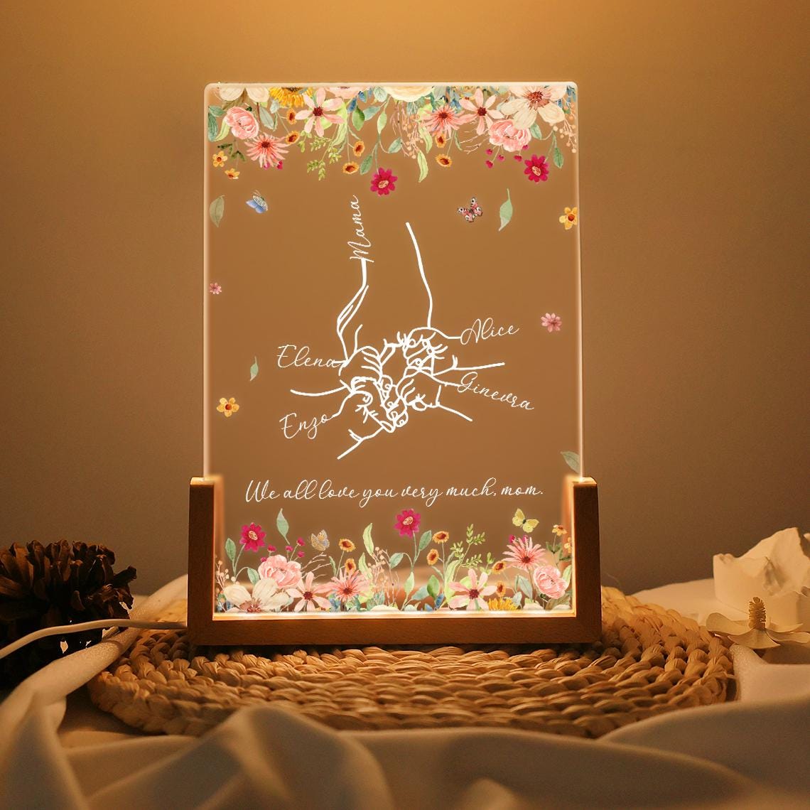 Custom Night Lamp Personalized Acrylic LED Night Light Mom And Baby Ho