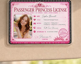 Personalized Funny Car Visor Clip Passenger Princess License for Couples, Acrylic Passenger Princess Clip, Cute Car Accessory Gift for Her