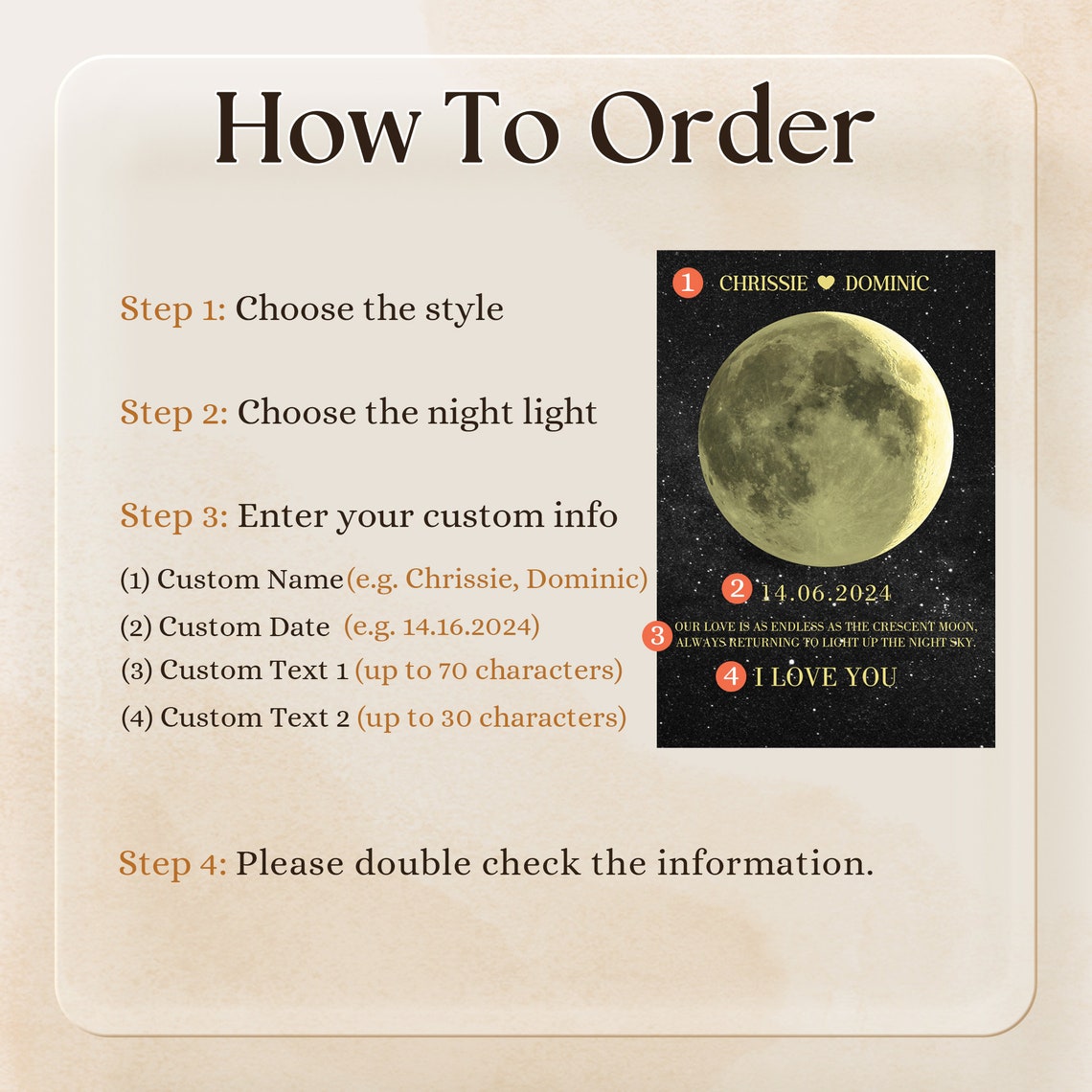 Personalized Moon Lamp, Custom Night Light Moon Phase, LED Acrylic ...