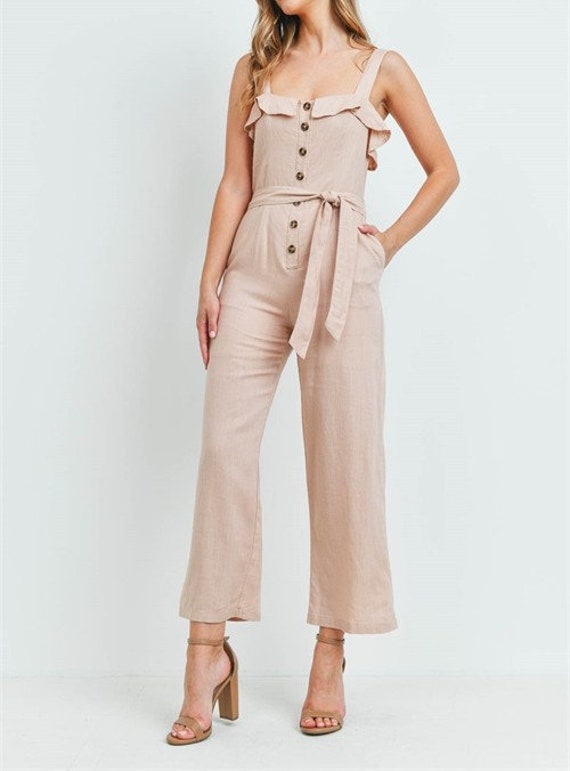Button Taupe Jumpsuit Etsy