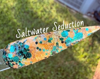 Saltwater Seduction Chunky Glitter Dip Powder: Teal Opal, Gold, Rose Gold Foils