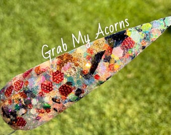 Grab My Acorns Chunky Glitter Foil Dip Powder: Teal , Gold, Black and Copper Foils, Fall Textured Glitter, Fall Dip Powder for Nails