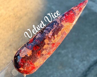 Velvet Vice Dip Powder: Shimmery Plum with Rose Gold Foils, Pink Foils, Red Foils