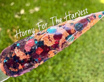 Horny For The Harvest Chunky Glitter Foil Dip Powder: Teal, Maroon, and Copper Foils, Fall Textured Glitter, Fall Dip Powder for Nails