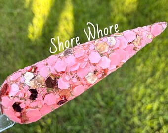 Shore Whore Chunky Glitter Mix: Coral, Rose Gold, Clear Base Dip Powder, Coral Dip Powder For Nails