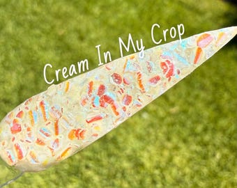 Cream In My Crop Dip Powder: Glow Nail Dip with 3D Orange Iridescent Gliiter, Fall Dip Powder for Nails