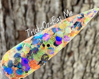 Trick-Or-Eat Me Chunky Glitter Foil Dip Powder: Green Textured Glitter, Copper Foils, Halloween Textured Glitter, Fall Dip Powder for Nails