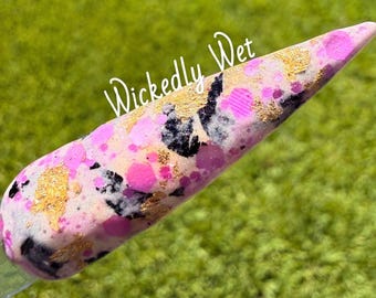 Wickedly Wet Dip Powder, White Shimmer Acrylic Powder, Foils and Glitters in Dip Powder, Halloween Nails