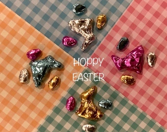 Easter 2023 - Miniature Foil RABBIT w/ Foil Eggs Set - Pink,Silver,Blue or Gold
