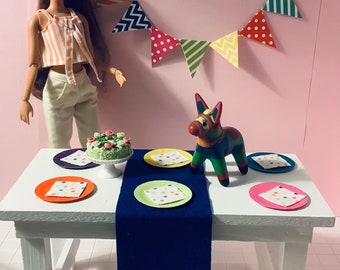 1/6 Scale Rainbow Paper Plates, Napkins and Pennant