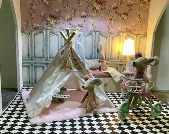 Adorable Playroom TENT  perfect for Big & Little Sister, Little Mice Friends and 6 inch or smaller Dollies
