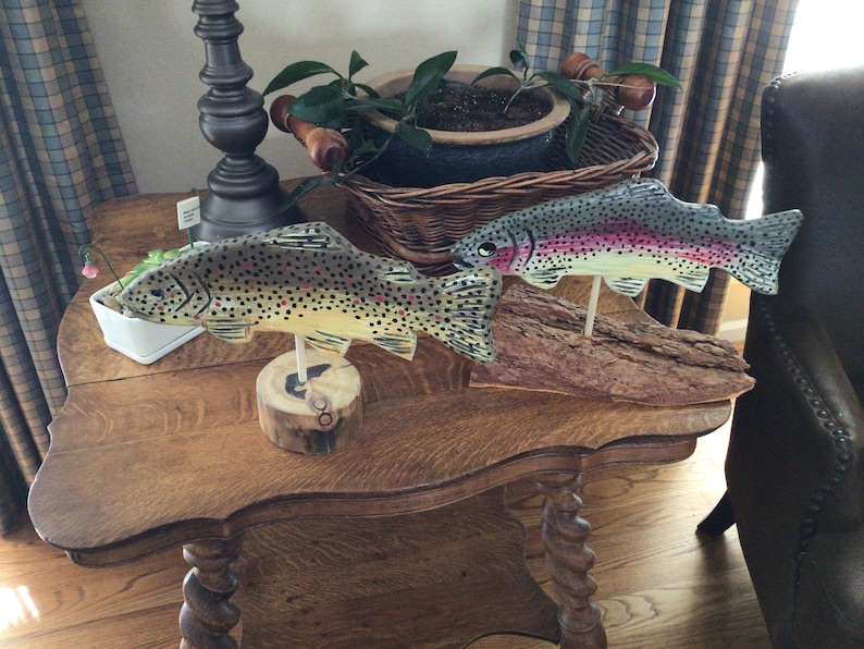 Brown Trout Or Rainbow Trout custom carved flyfishing Desk Mount gift ideas
