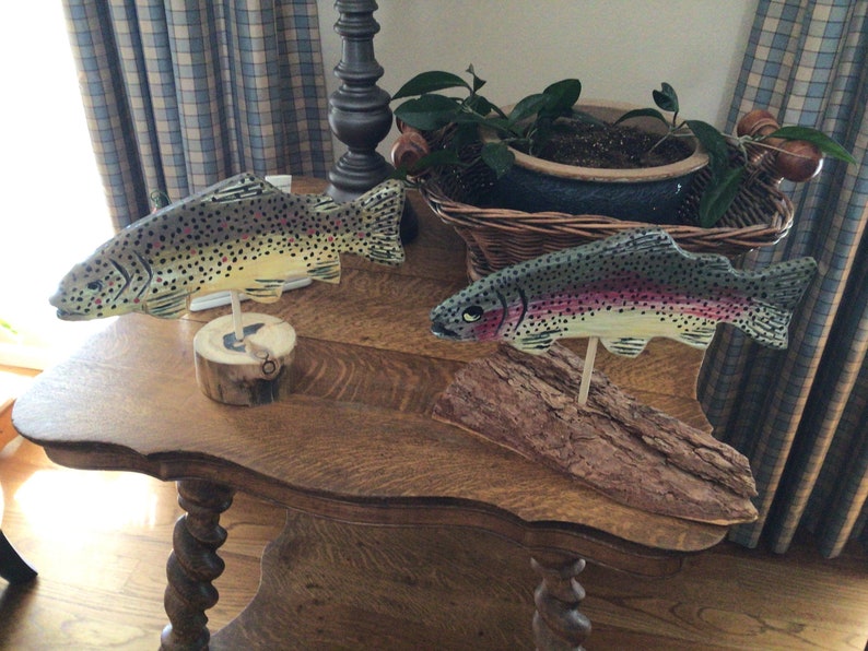Brown Trout Or Rainbow Trout custom carved flyfishing Desk Mount gift ideas