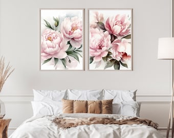 Pink Peony set of 2 Prints, Watercolor Peony Wall Art, Flower Print Download, Botanical Prints, Floral Print, Peony Decor, Peony Printables