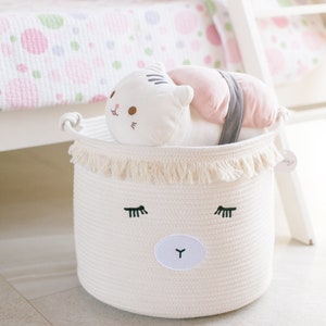 Cotton Rope Nursery Storage Basket - Cute Lamb Woven Hamper for Kids/toddlers, Stuffed Animal Toy Storage Bin, Large Decorative Baby Basket