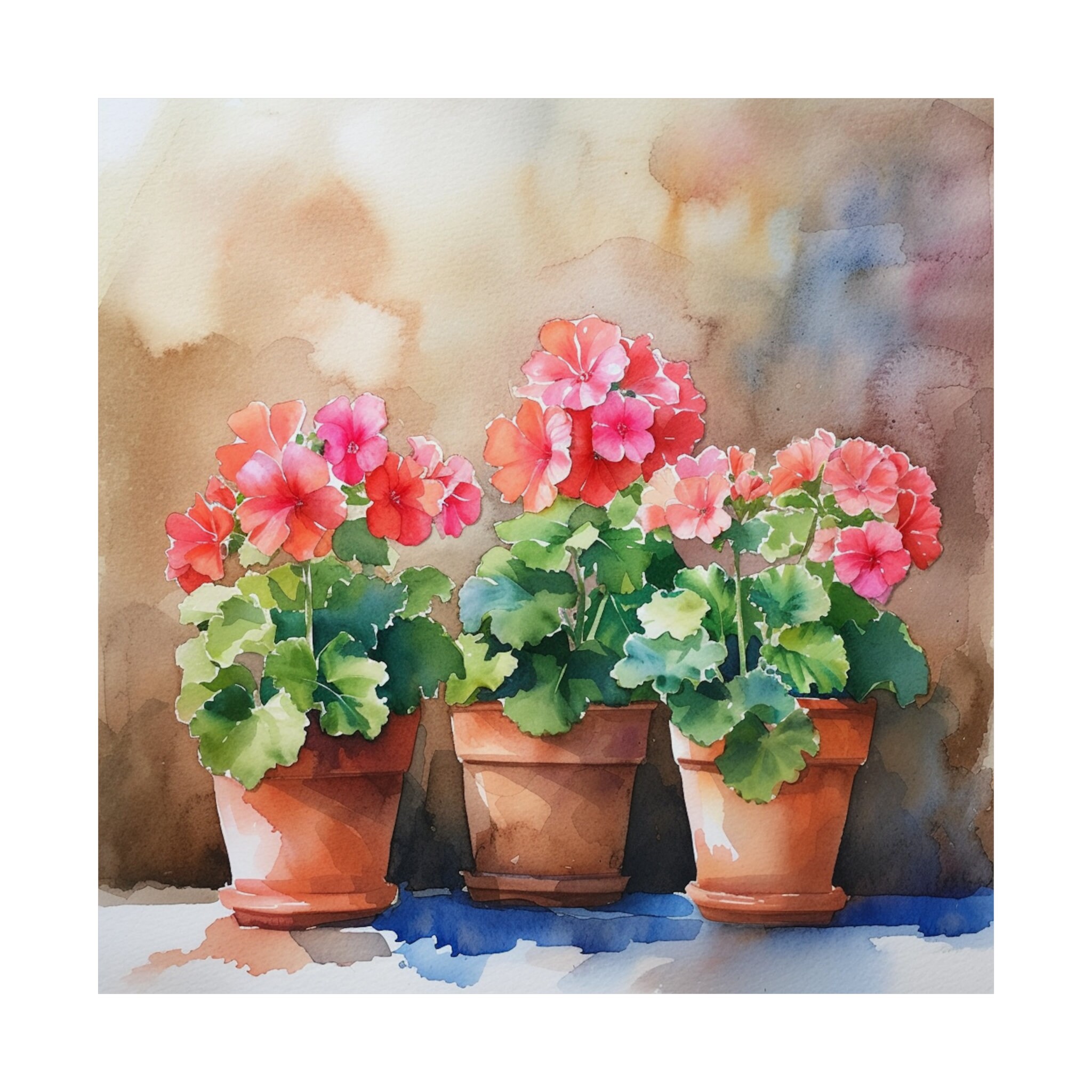 ゼラニウムの絵画 花の水彩画 アートプリント ゼラニウムの鉢植え 壁