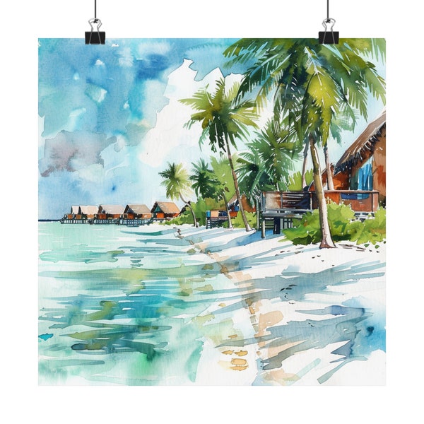 Maldives Painting Watercolor Art Print, Maldives Islands Wall Art, Travel Poster, Tropical Art, Coastal Print, Summer Vacation Art