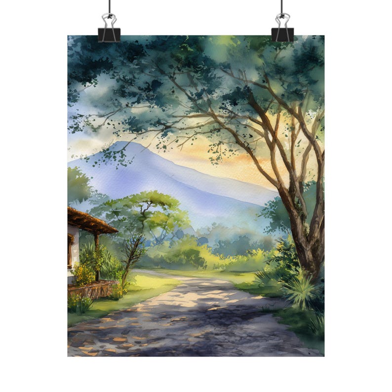 El Salvador Watercolor Art Print: Latin American Landscape Travel Poster Gift image 3