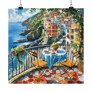 Cinque Terre Painting Mediterranean Watercolor Art Print Italy Coastal Wall Art Italian Seascape Print Europe Travel Art