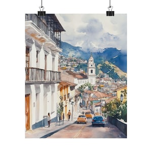 Quito Art, Ecuador Watercolor Painting, Andean Mountains Print, Incan Artwork, Latin American Art, Travel Poster, South America Travel Gifts image 4