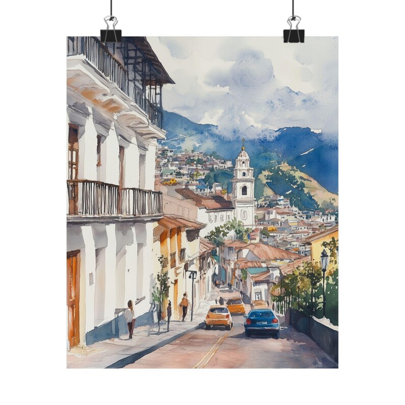 Quito Art, Ecuador Watercolor Painting, Andean Mountains Print, Incan Artwork, Latin American Art, Travel Poster, South America Travel Gifts image 4
