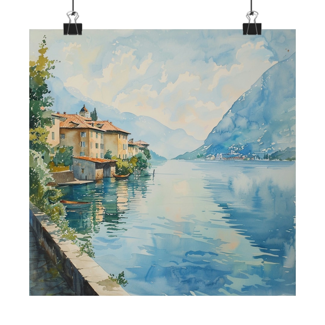 Lake Como Painting, Italy Watercolor Art Print, Lakeside Artwork ...